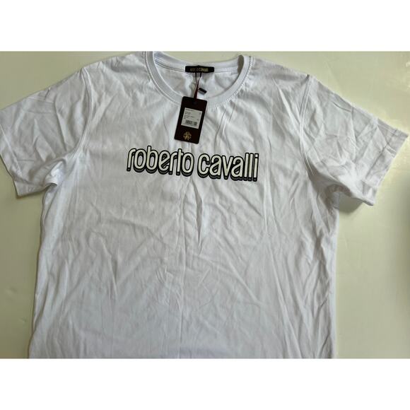 Roberto Cavalli Designer Graphic Logo T-shirt Cotton Size 2XL NWT - Picture 7 of 16